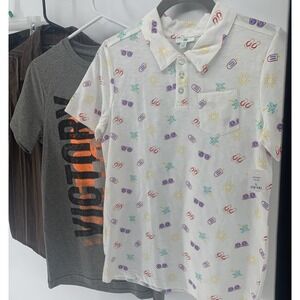 Lot 3 Boys 12/14 Shirts New Polo, Quiksilver Button Front, Champion T Shirt